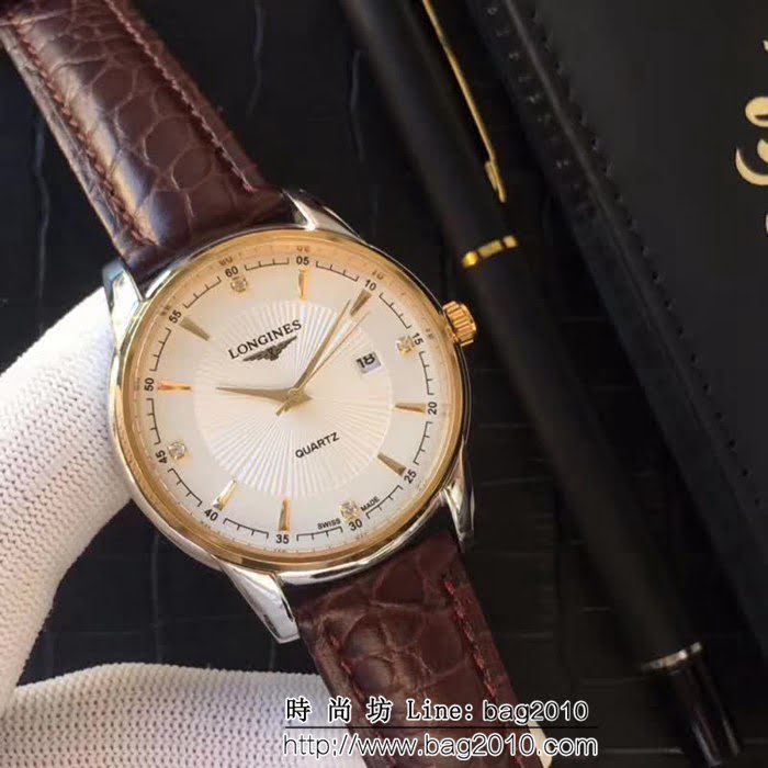 LONGINES浪琴 精鋼表殼 真皮錶帶 休閒商務男士腕表  WSS1572
